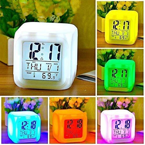 Multicolour Changing Led Alarm Clock - 6x4 Cm | Digital Lcd Display, Date, Time, Temperature, Night Light Function, Ideal Gifting For Kids And Corporate Clients