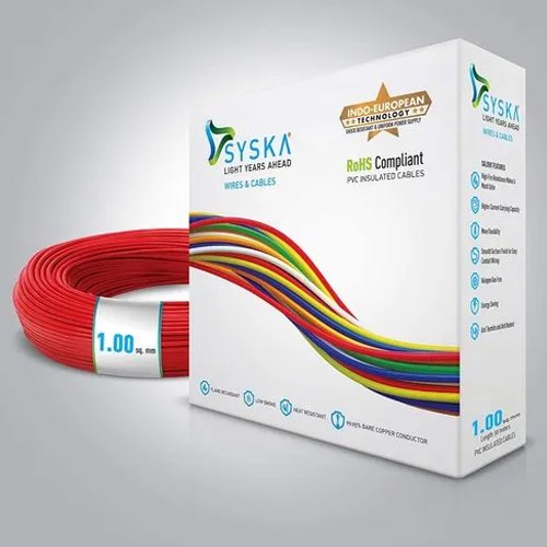PVC Syska Wires - High-Quality PVC Material, 90m Length, Elegant Red Color | 1100V Voltage Surge Capacity, Warranty Included