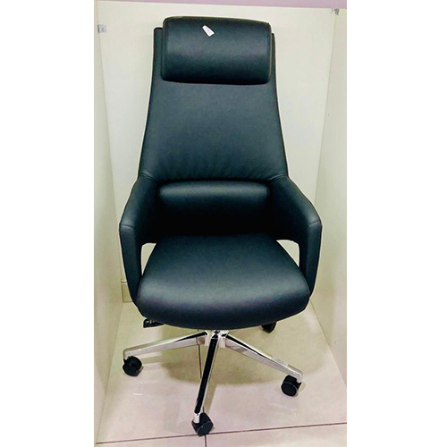 Office Executive Chair - Black Leather, Steel Frame, High Quality & Easy To Clean, Adjustable Height, Mobility Wheels