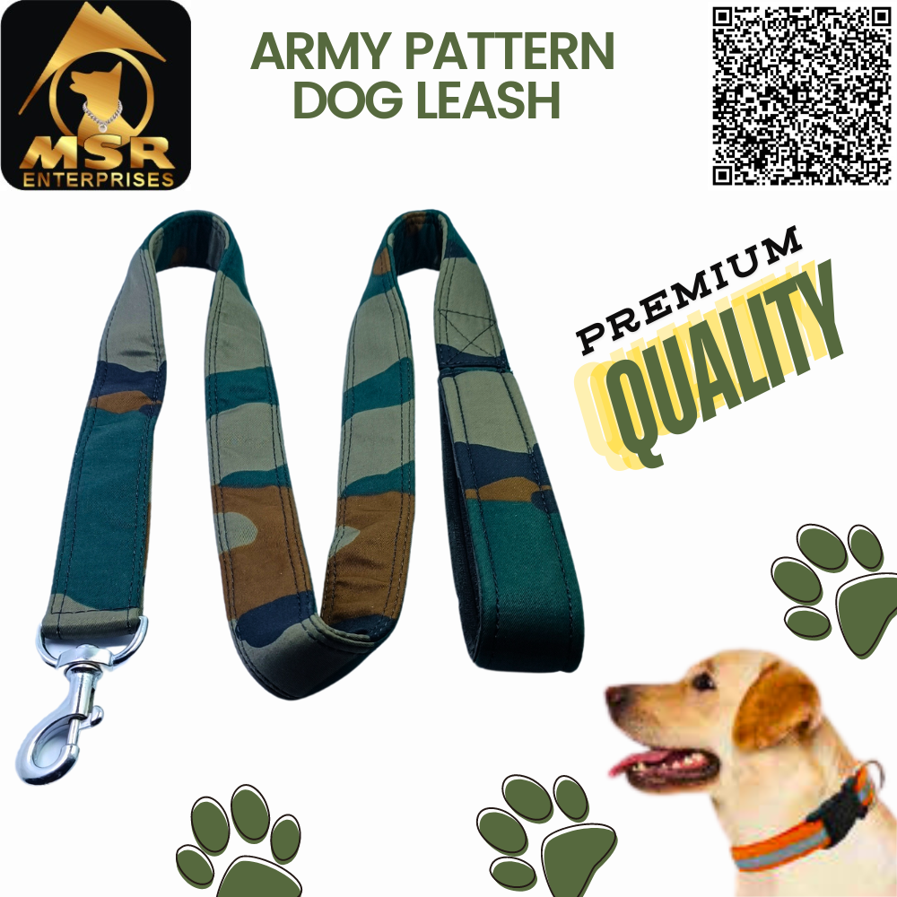 Army Pattern Padded Dog Leash - High-quality Material 1.5 Inch Size Army Color | Comfortable Design For Walking And Training