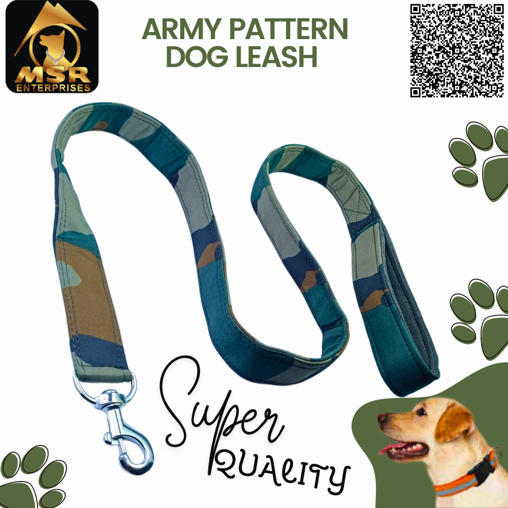 Army Pattern Padded Dog Leash - High-quality Material 1.5 Inch Size Army Color | Comfortable Design For Walking And Training
