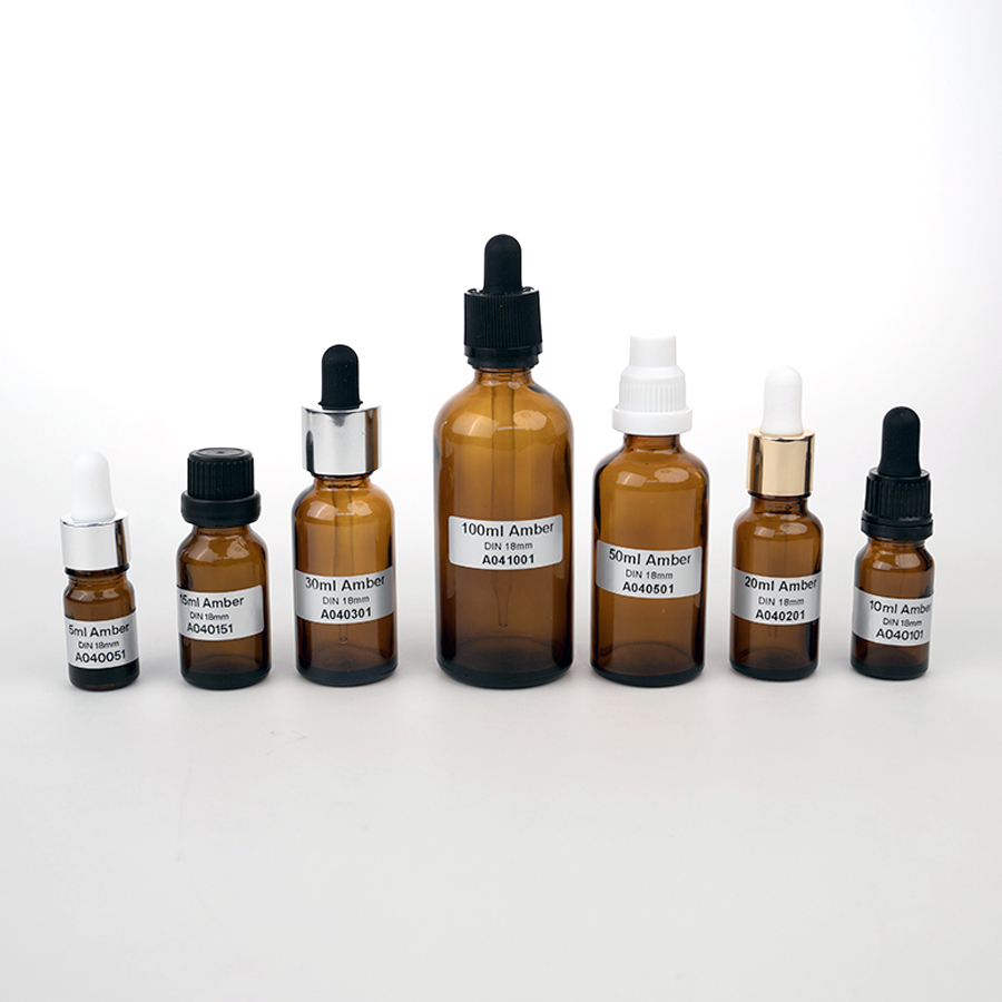 5ml 10ml 15ml 20ml 30ml 50ml 100ml Amber Essential Oil Glass Bottles With Tamper Evident Plastic Cap