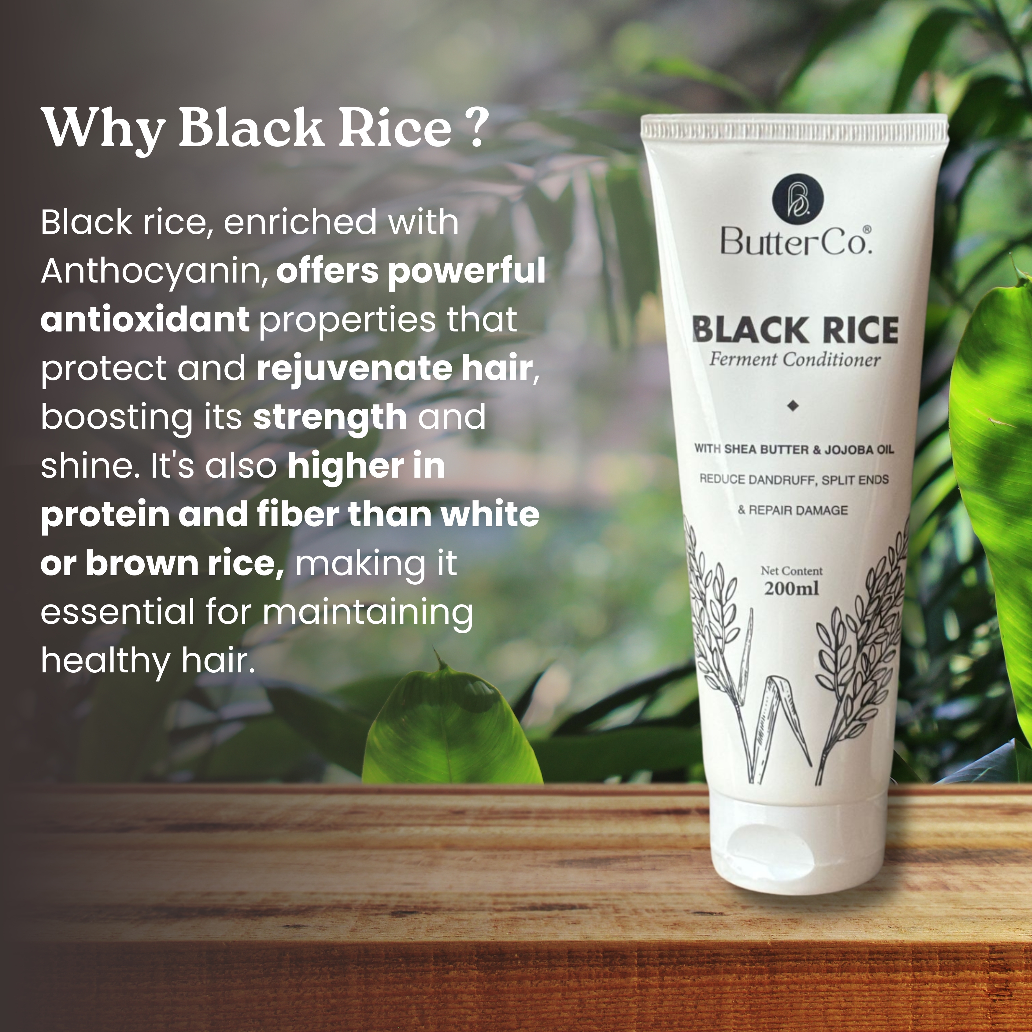Black Rice Conditioner - 200 Ml Cream , Black Rice Extract & Hydrolyzed Silk Protein For Deep Hydration, Frizz Control, And Enhanced Shine