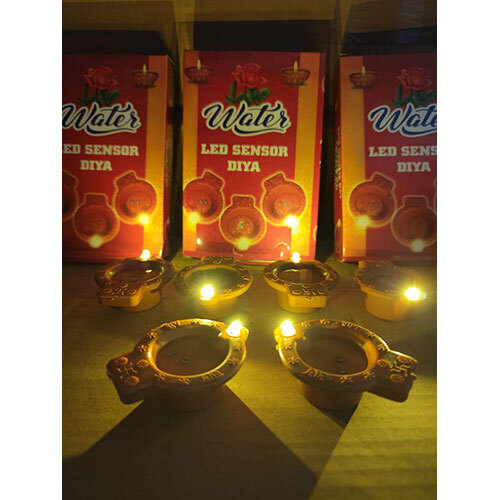 Water Led Sensor Diya - Plastic, Standard Size, Brown Color | Round Shape, LED Lighting, Easy to Use and Clean, Perfect for Festivities