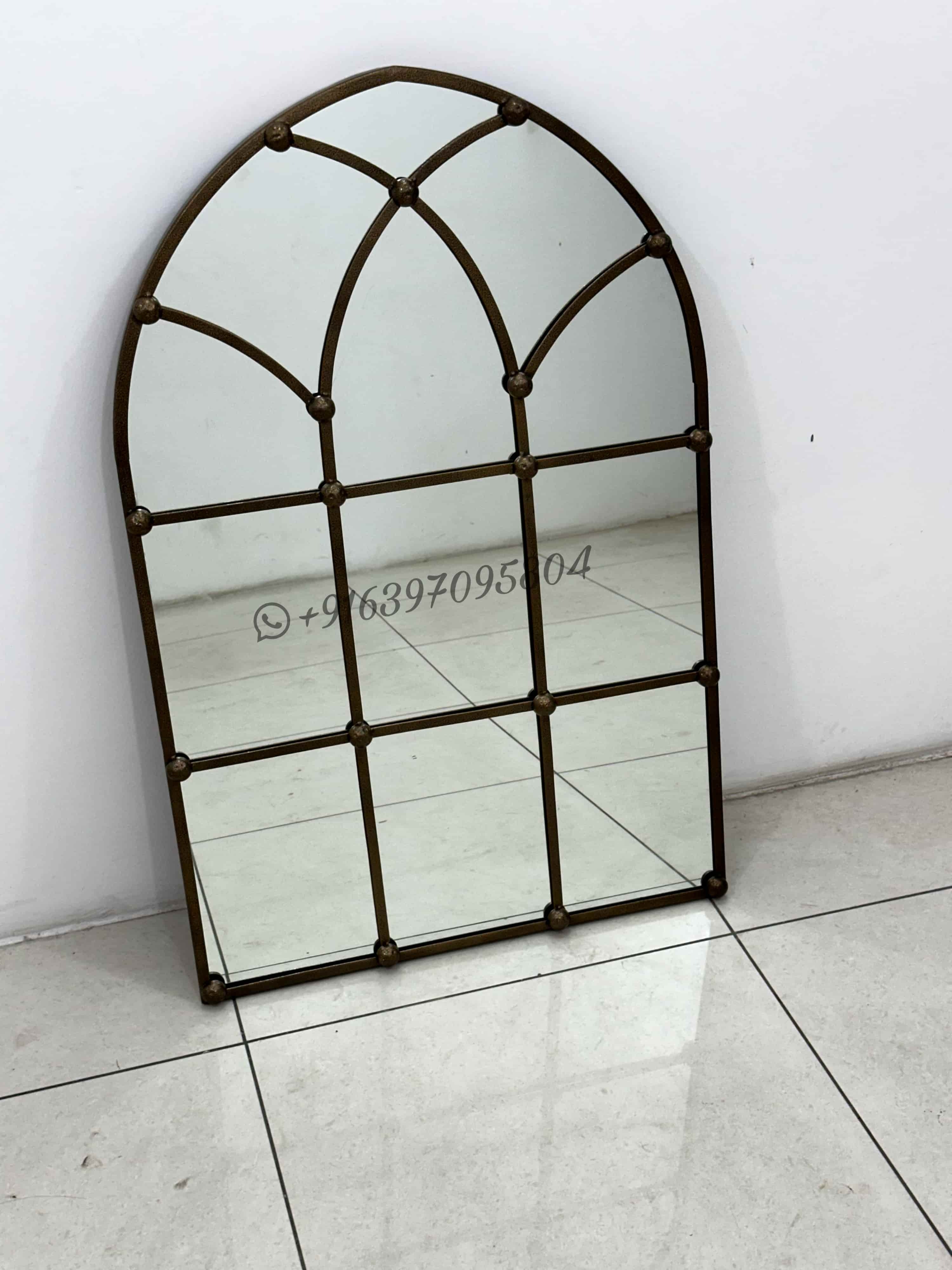 Antique Finish Wall Mirror - 42x30x1 Inches | Oval Shape, Black Metal Frame, Decorative Glass Design