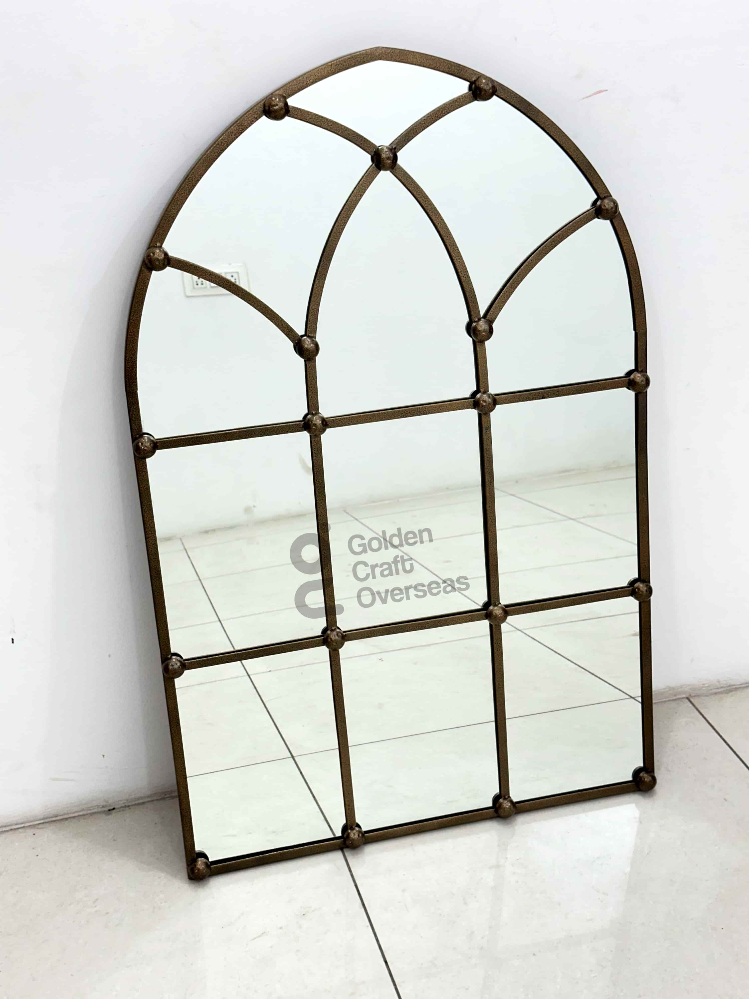 Antique Finish Wall Mirror - 42x30x1 Inches | Oval Shape, Black Metal Frame, Decorative Glass Design