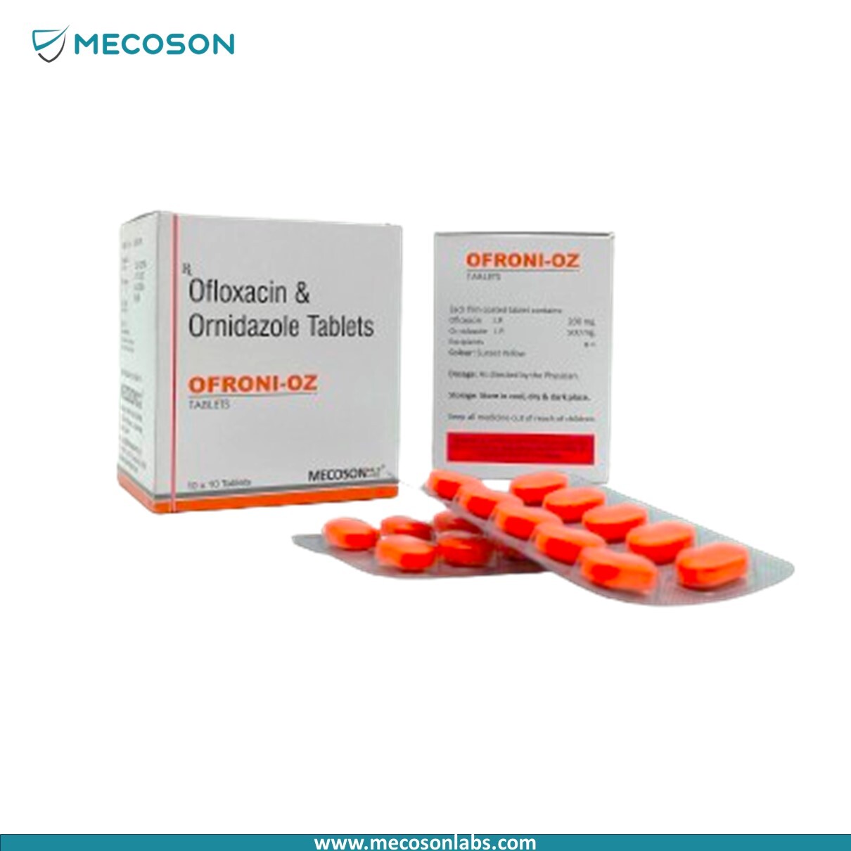 Ofroni-oz Tablet - 200mg Ofloxacin & 500mg Ornidazole | Anti-bacterial Orange Tablets Safe Packaging Used To Treat Serious Infections