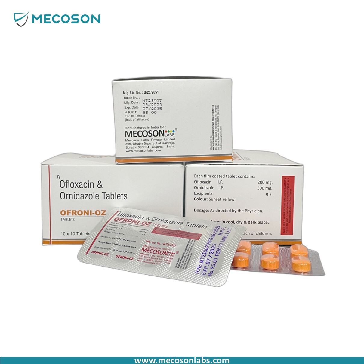 Ofroni-oz Tablet - 200mg Ofloxacin & 500mg Ornidazole | Anti-bacterial Orange Tablets Safe Packaging Used To Treat Serious Infections