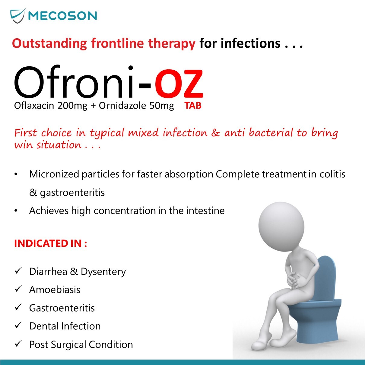 Ofroni-oz Tablet - 200mg Ofloxacin & 500mg Ornidazole | Anti-bacterial Orange Tablets Safe Packaging Used To Treat Serious Infections