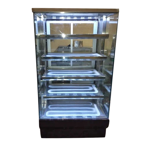 Cake Pastry Display Counter - Stainless Steel, 6 Feet Height, Sleek Black Finish, LED Illuminated Showcase