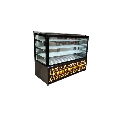 SS Cake Display Counter - Stainless Steel, 51 Inch Height, Elegant Brown Color, LED Illuminated Showcase