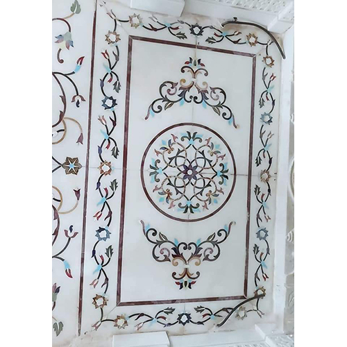 Pure Makrana White Marble Inlay Floor Medallion - Material: Stone