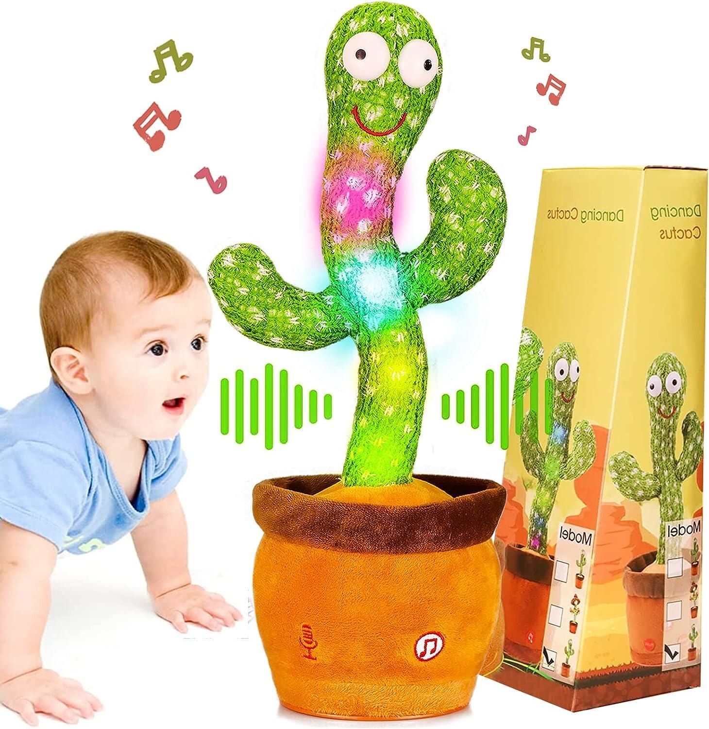 Mitsico Dancing Cactus Talking Plush Toy - Heavy Duty Knitted Fabric, Green Color, Single Cavity | Expressive Dancing, Singing & Soothing Features