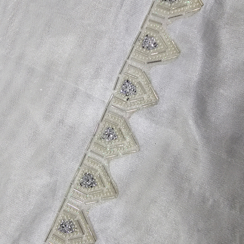 Jacquard Laces - Organza Fabric, One-sided, White Color | Embroidered Design With Delicate Beadwork For Wedding Dresses, Evening Gowns, And Blouses