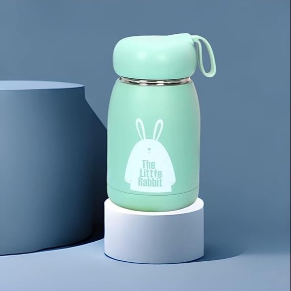 Mitsico Cute Water Bottle 330 Ml With Inner Glass And Outer Plastic - Glass, 330 Ml, Multicolor | Cute Bunny Print, Easy Wash, Kids' Sipper