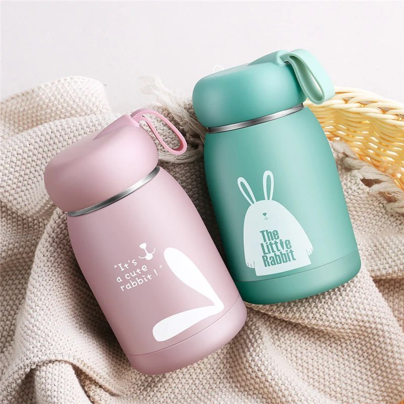 Mitsico Cute Water Bottle 330 Ml With Inner Glass And Outer Plastic - Glass, 330 Ml, Multicolor | Cute Bunny Print, Easy Wash, Kids' Sipper