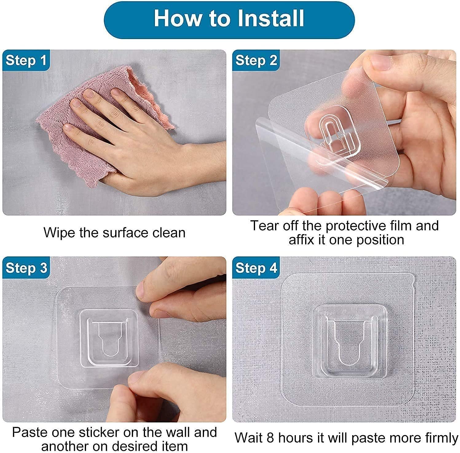 Mitsico Male Female Sticker Hook Pvc Double-sided Adhesive Heavy Duty Waterproof And Oil-proof - Transparent Material, Free Size | No Damaging The Wall, Water-resistant, Easy To Mold