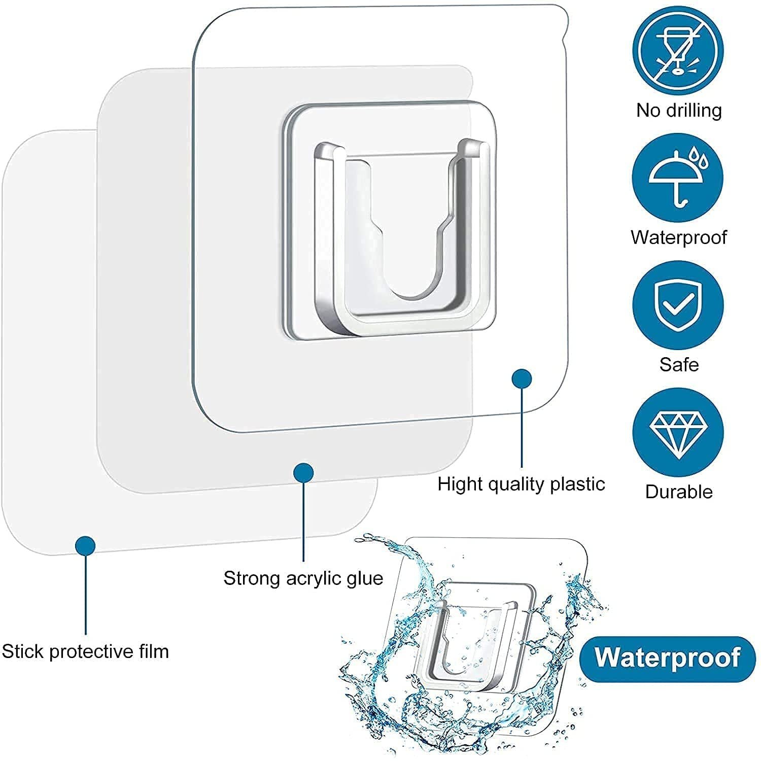 Mitsico Male Female Sticker Hook Pvc Double-sided Adhesive Heavy Duty Waterproof And Oil-proof - Transparent Material, Free Size | No Damaging The Wall, Water-resistant, Easy To Mold