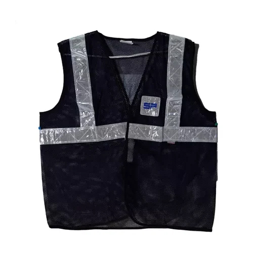 Black Reflective Safety Jacket - Polyester Material, Unisex Design, V-Neck Style, Striped Pattern, Black Color with Reflective Accents