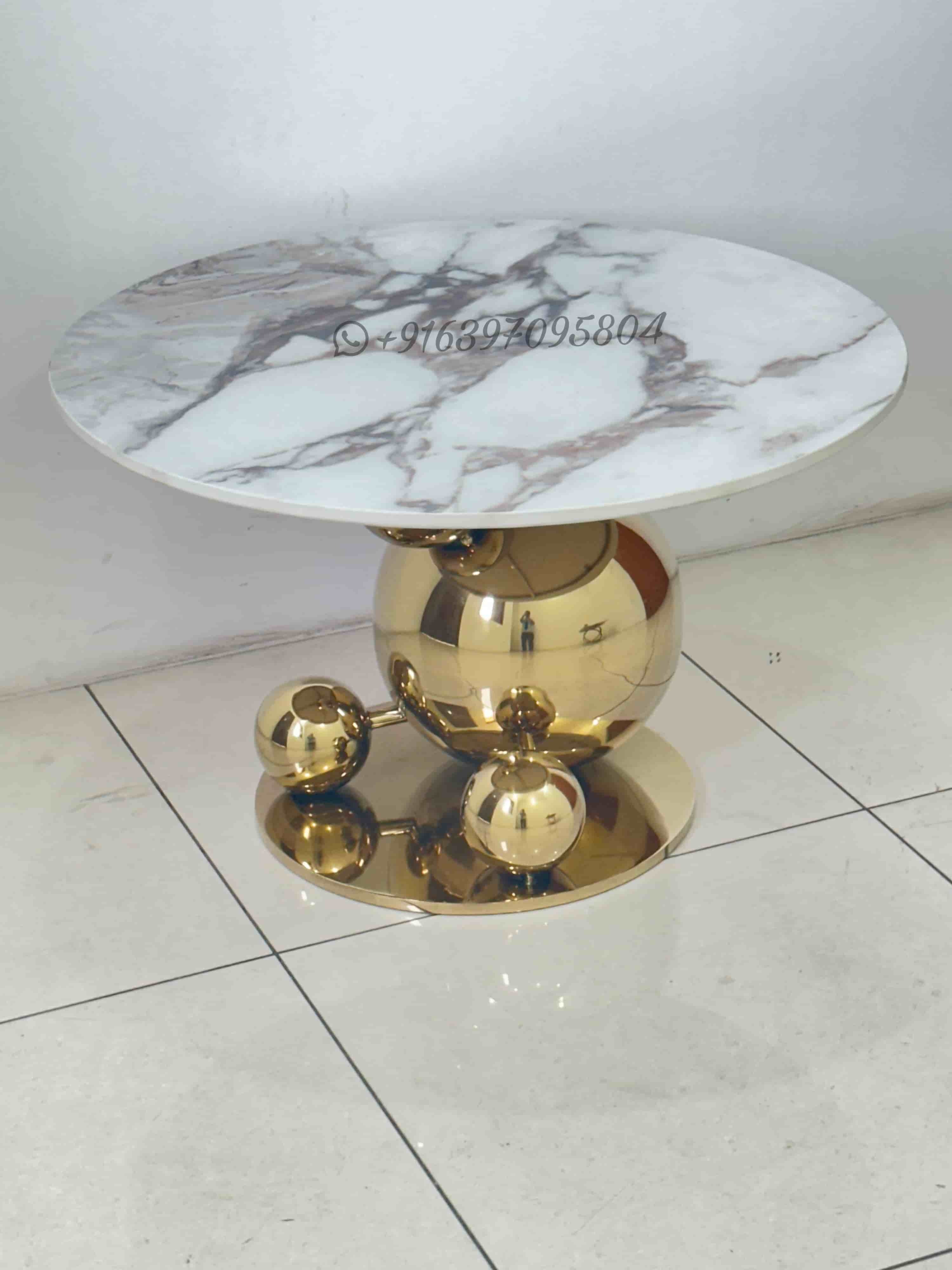 Ball Shape Coffee Table - Stainless Steel 202 Frame With Marble Top, 26x26x18 Inches | Gold Finish, Minimalist Design, No Assembly Required, Perfect For Offices And Drawing Rooms