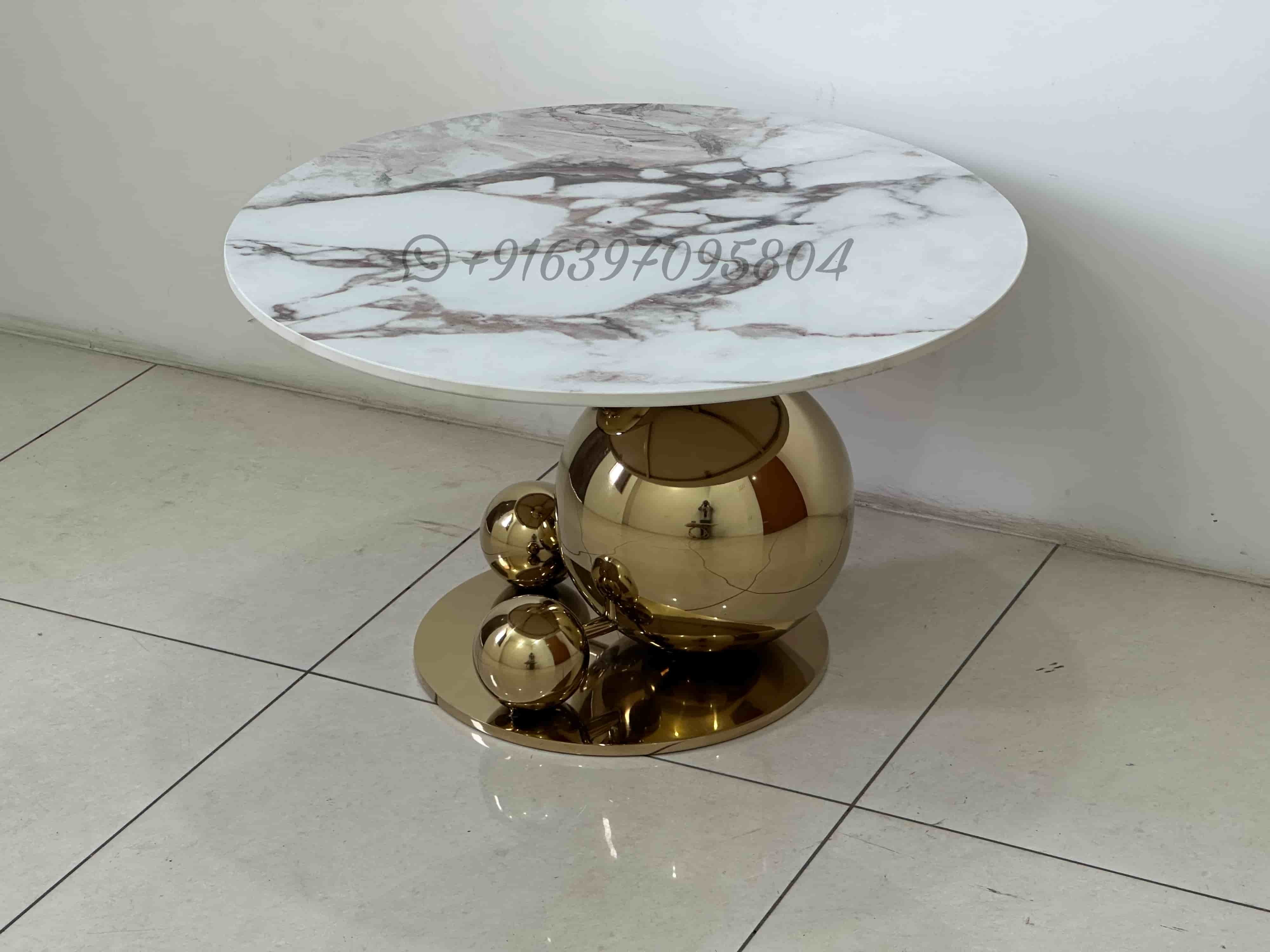 Ball Shape Coffee Table - Stainless Steel 202 Frame With Marble Top, 26x26x18 Inches | Gold Finish, Minimalist Design, No Assembly Required, Perfect For Offices And Drawing Rooms