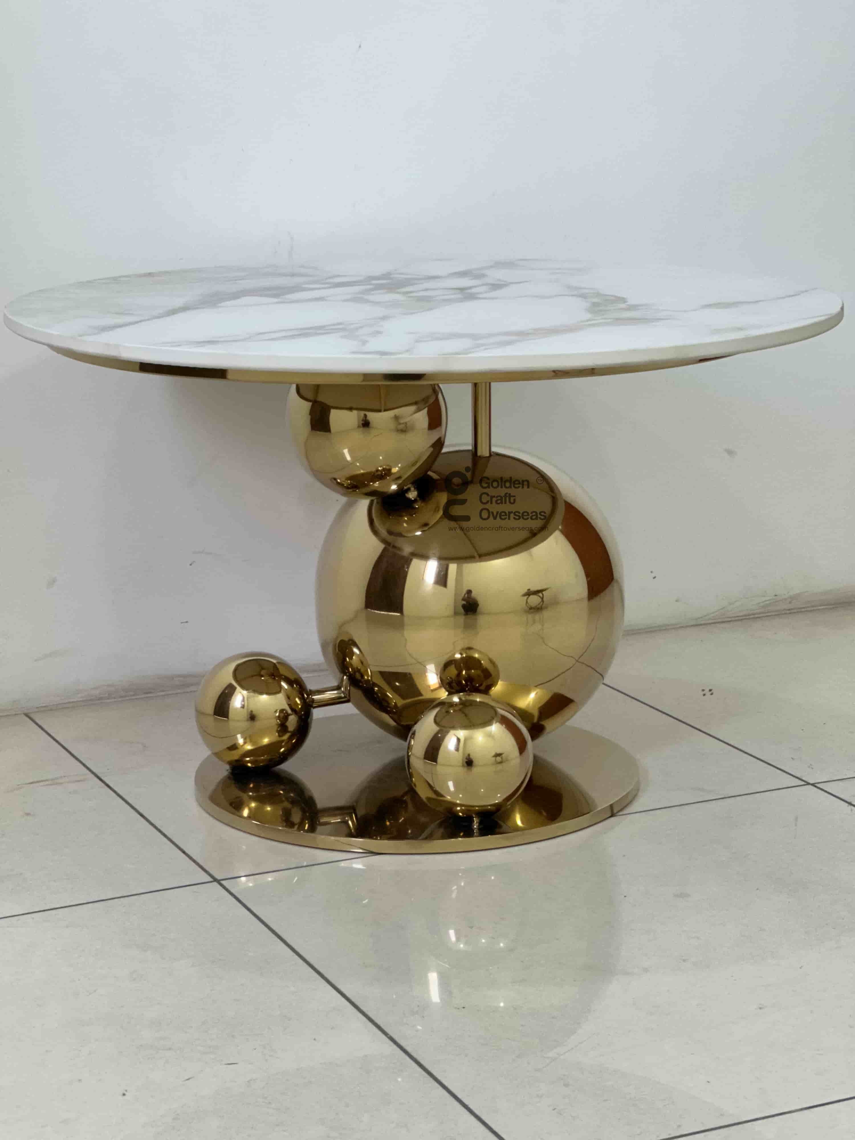 Ball Shape Coffee Table - Stainless Steel 202 Frame With Marble Top, 26x26x18 Inches | Gold Finish, Minimalist Design, No Assembly Required, Perfect For Offices And Drawing Rooms