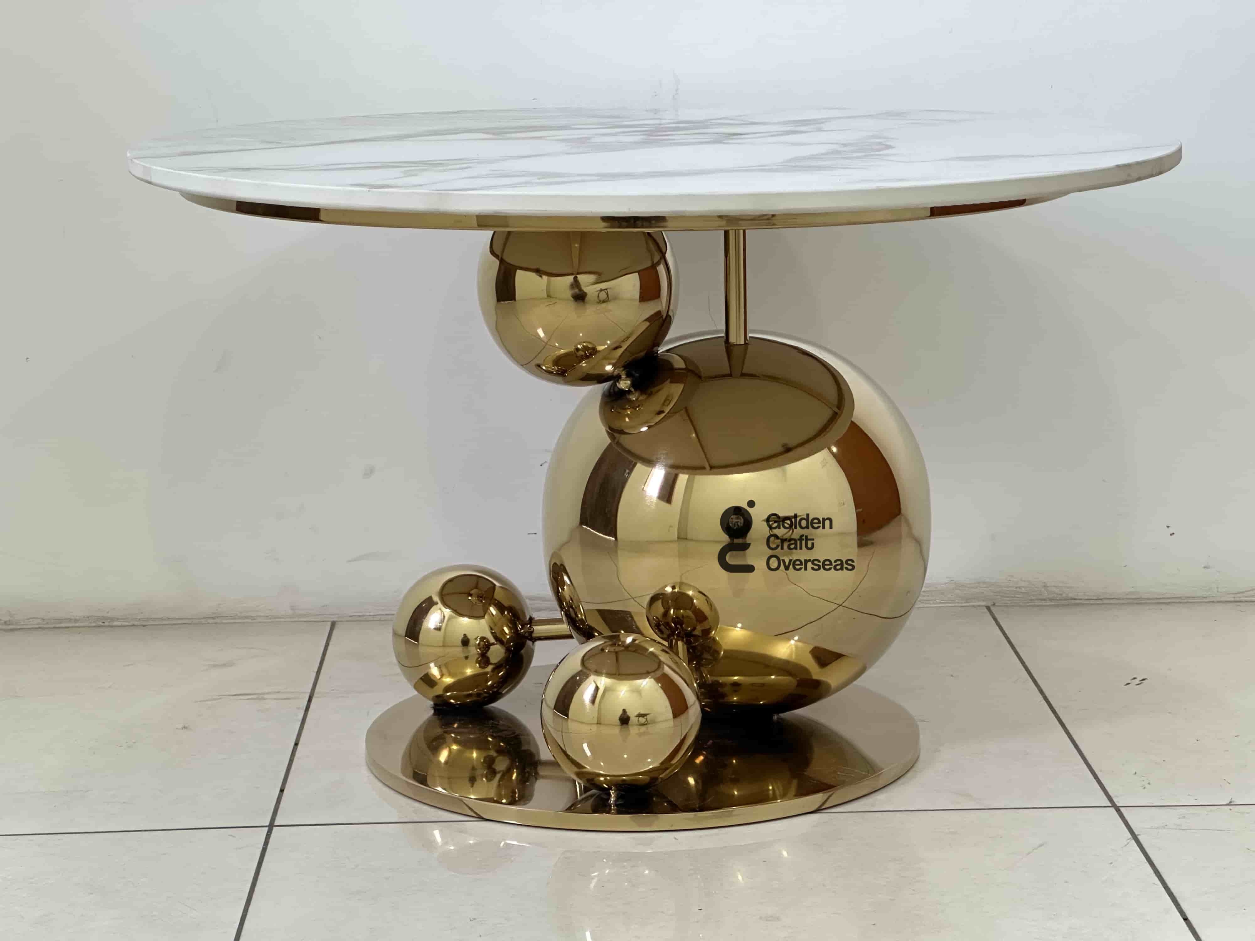 Ball Shape Coffee Table - Stainless Steel 202 Frame With Marble Top, 26x26x18 Inches | Gold Finish, Minimalist Design, No Assembly Required, Perfect For Offices And Drawing Rooms