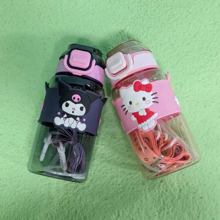 Cherrybox Cartoon Design Sipper Water Bottle - Plastic, 500ml Capacity, Multicolor | Lock Cap For Kids