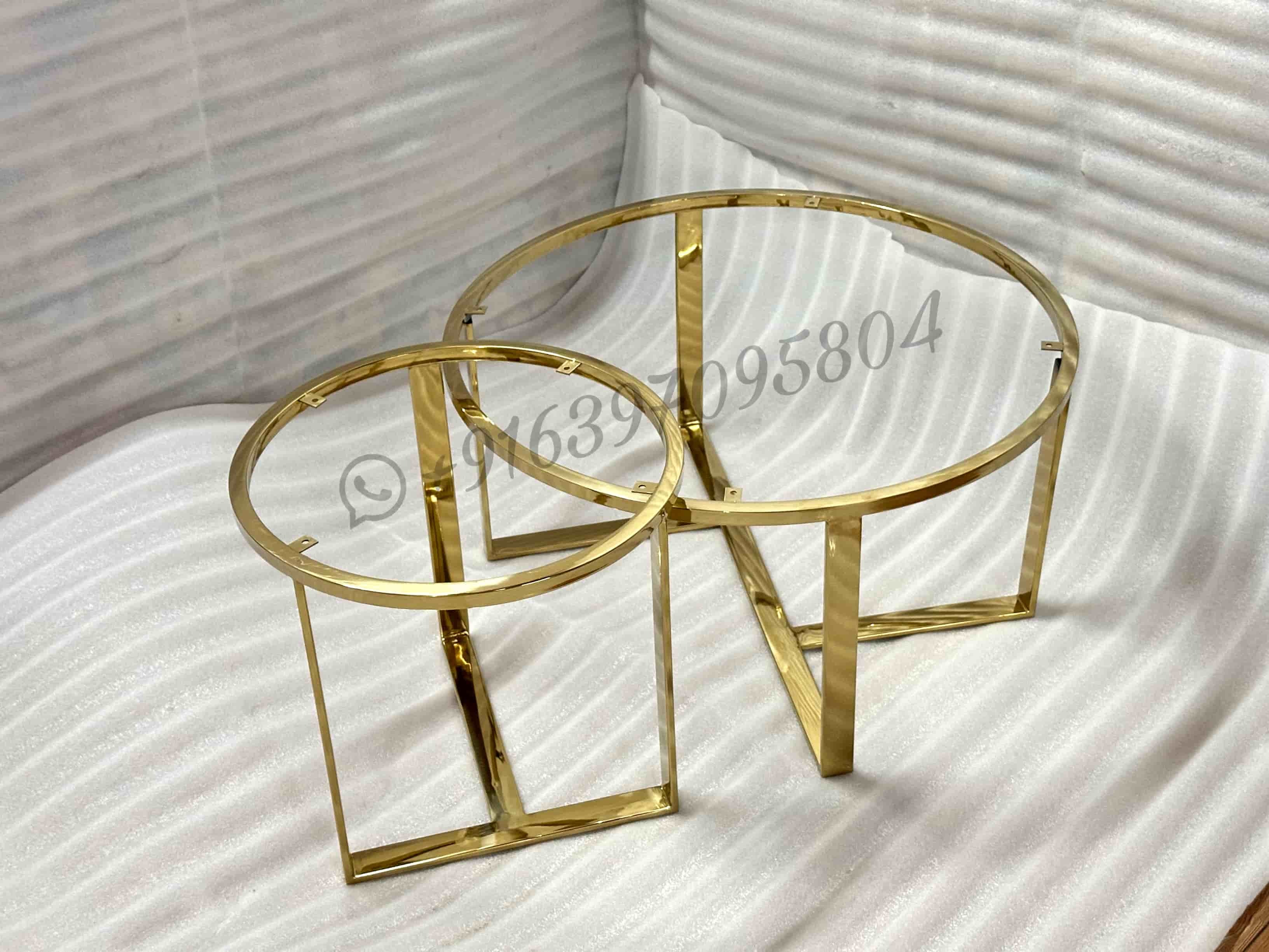 Nesting Table Set - Stainless Steel, 32x3x18 & 24x24x15 Inches , Gold Pvd Coating, Composite Marble Top, Contemporary Design, No Assembly Required, Modern Living Room Furniture