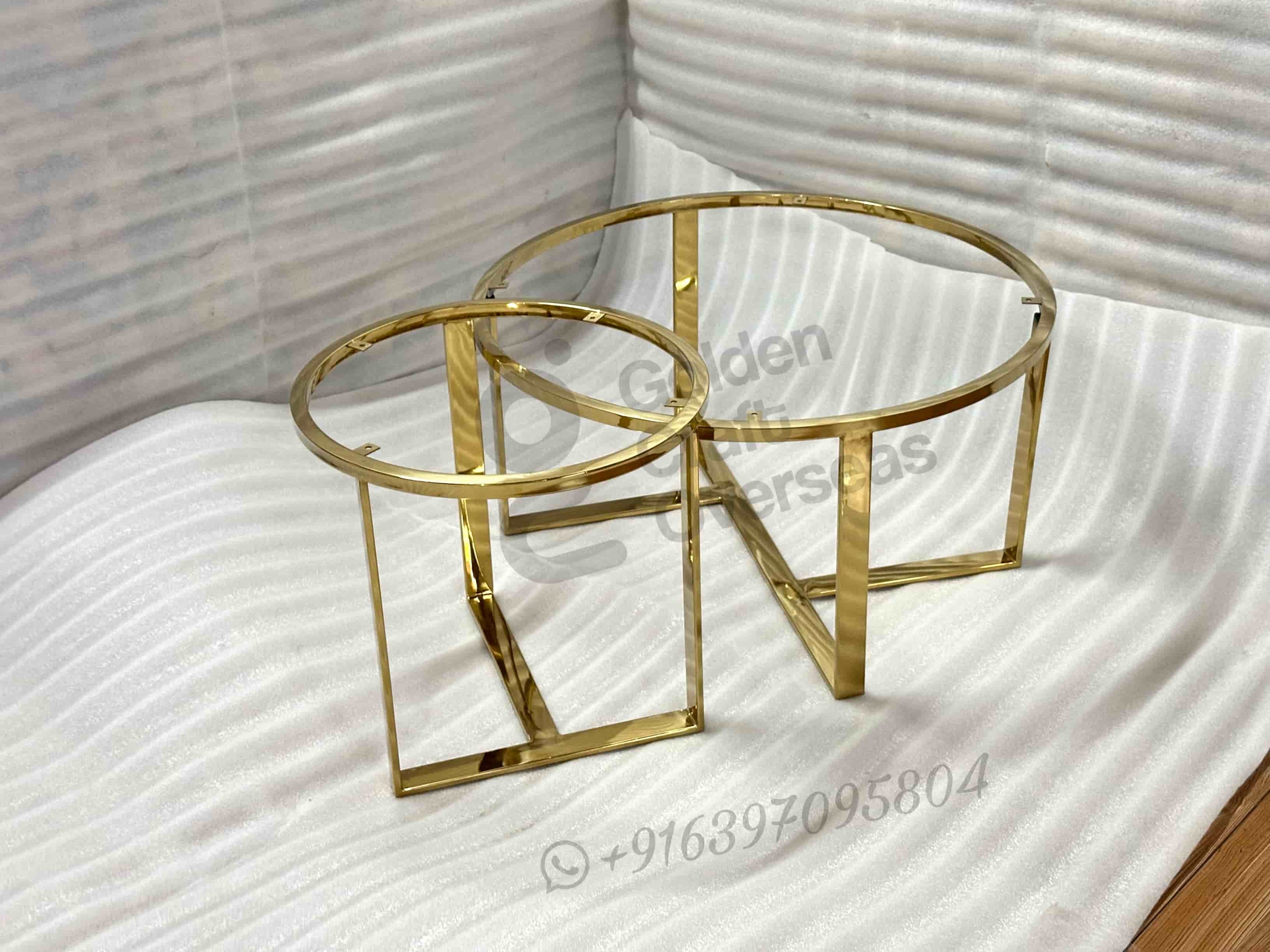 Nesting Table Set - Stainless Steel, 32x3x18 & 24x24x15 Inches , Gold Pvd Coating, Composite Marble Top, Contemporary Design, No Assembly Required, Modern Living Room Furniture