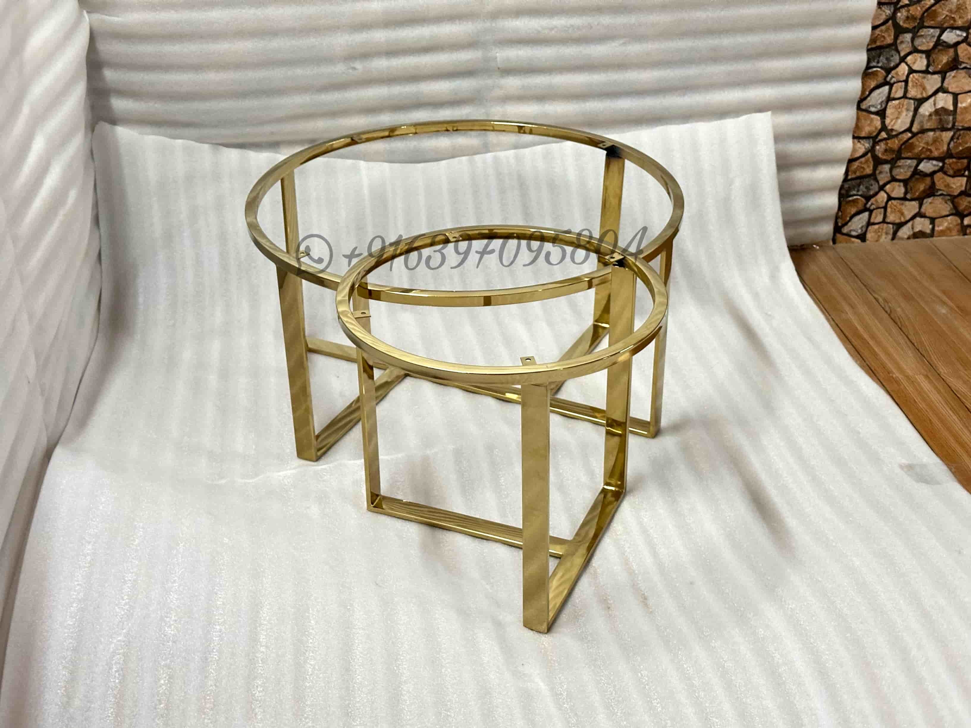 Nesting Table Set - Stainless Steel, 32x3x18 & 24x24x15 Inches , Gold Pvd Coating, Composite Marble Top, Contemporary Design, No Assembly Required, Modern Living Room Furniture