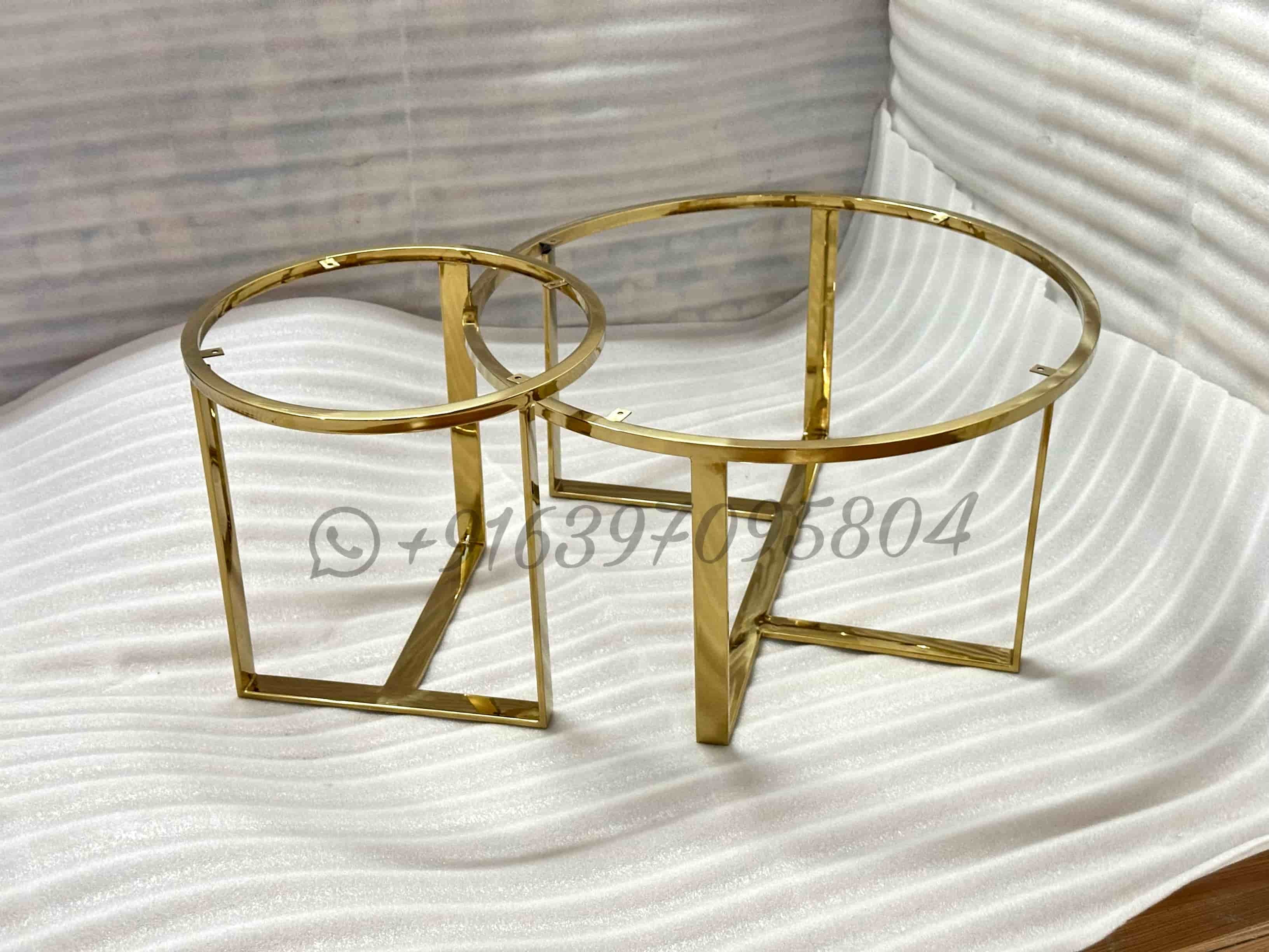 Nesting Table Set - Stainless Steel, 32x3x18 & 24x24x15 Inches , Gold Pvd Coating, Composite Marble Top, Contemporary Design, No Assembly Required, Modern Living Room Furniture