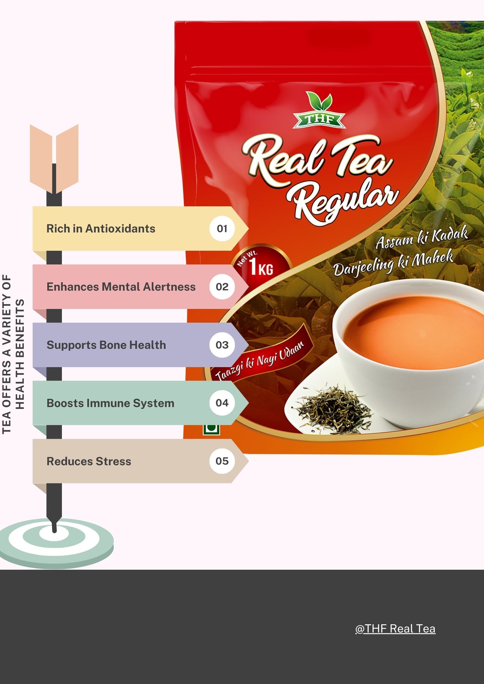 Thf Real Tea Regular - 1 Kg Fresh Black Tea Leaves , Solvent Extracted, Free From Added Sugar, Packed With Antioxidants, Smooth Taste