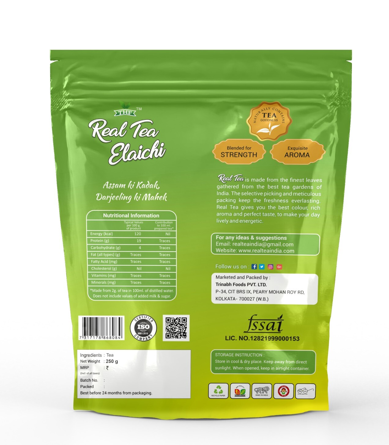 Thf Real Tea Elaichi 250g - Fresh Herbal Extract, Smooth Flavor, Natural Brown Color, Rich In Antioxidants, Sugar-free Delight