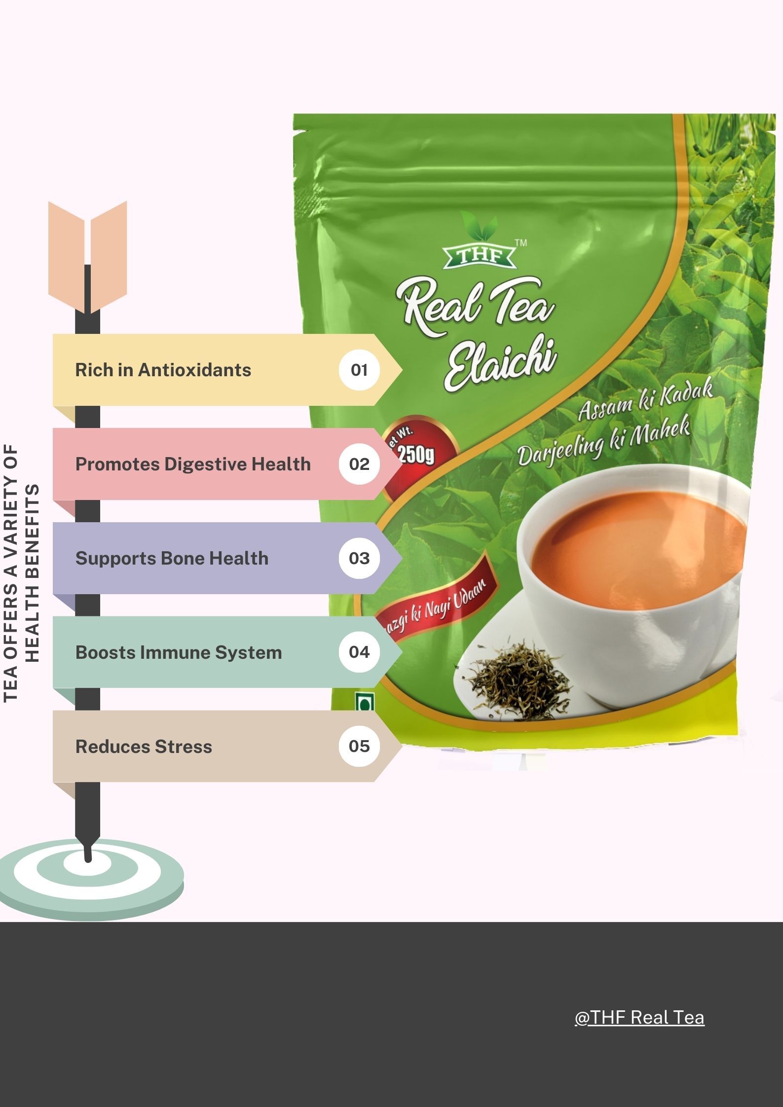 Thf Real Tea Elaichi 250g - Fresh Herbal Extract, Smooth Flavor, Natural Brown Color, Rich In Antioxidants, Sugar-free Delight