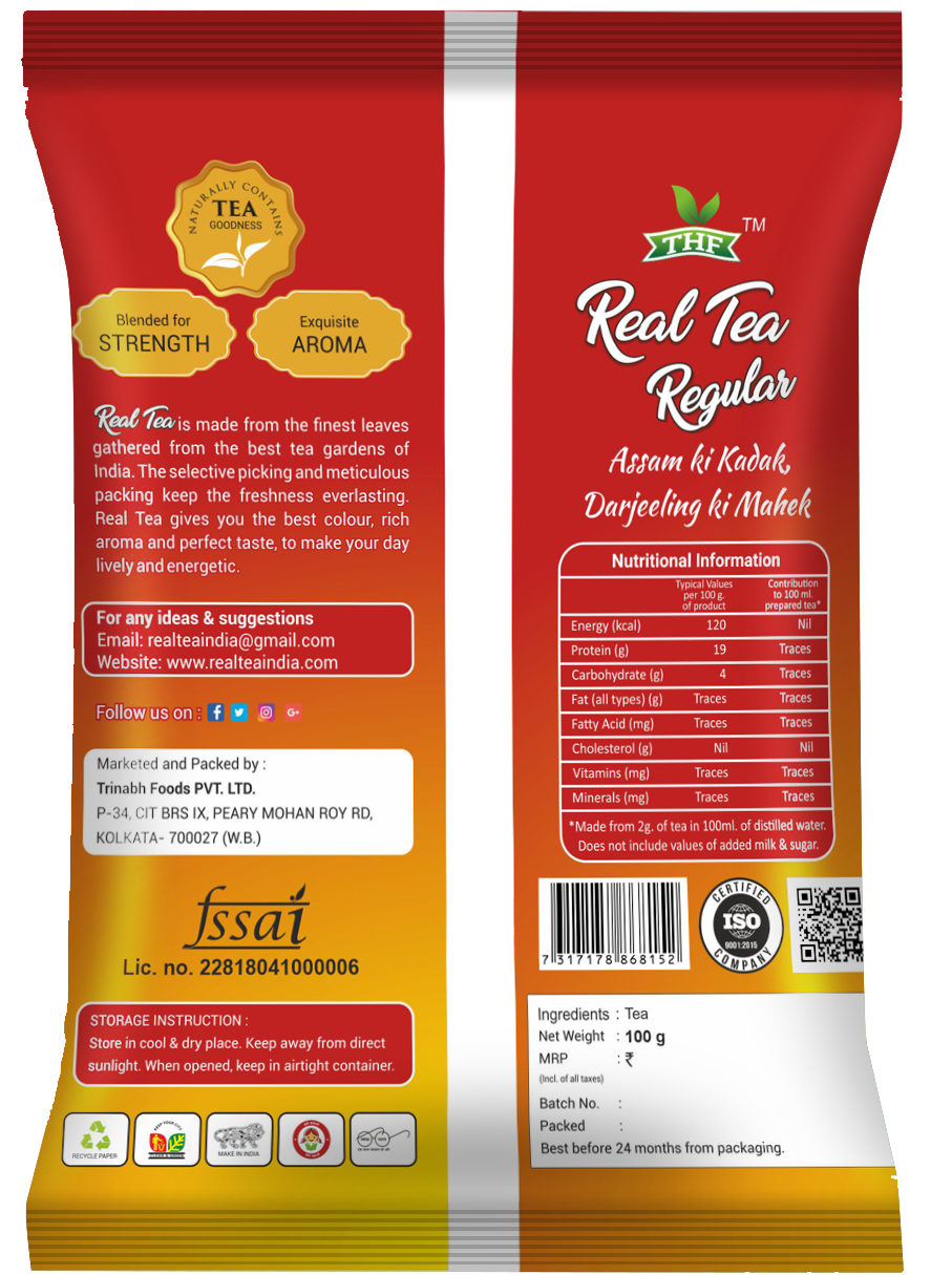 Thf Regular Tea - 100 Gm Black Herbal Tea, Fresh Natural Form, Solvent Extracted, No Added Sugar, Antioxidant-rich, Organic Blended Tea