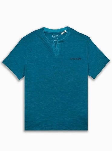 GUESS पुरुषों की स्लब निट वाई नेक टी शर्ट