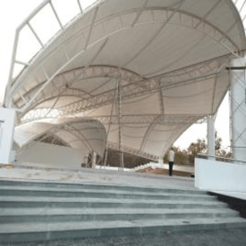 Auditorium Tensile Structure - High-quality Steel & Pu Panels, Concrete Floor, Custom Color Options, Steel Roof, Ideal For Event Spaces - Ventilated With Sliding Windows