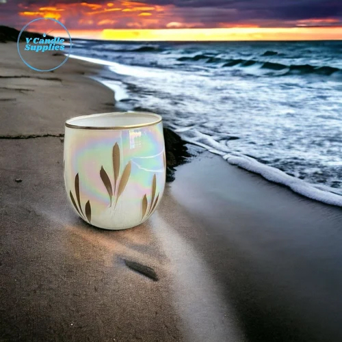 White Premium U Shape Holographic Votive Jars for Making Candles - Ceramic, Modern Arts Style, Holographic Finish, Perfect for Ceremony Decoration