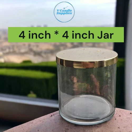 Triple Wick Glass Candle Jar - 4 Inch High-Quality Clear Glass, Polished Finish, Removable Metal Lid, Perfect for Home Decoration