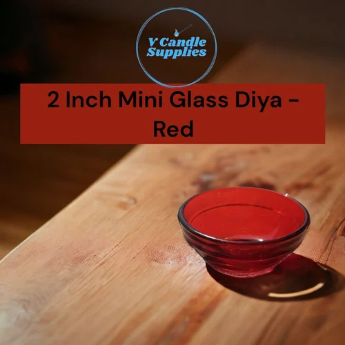 2 Inch Red Mini Glass Diya - Glass, 2 Inches, Red Color | Coated Finish, Plain Style, Versatile Home Decoration for Traditional Decor