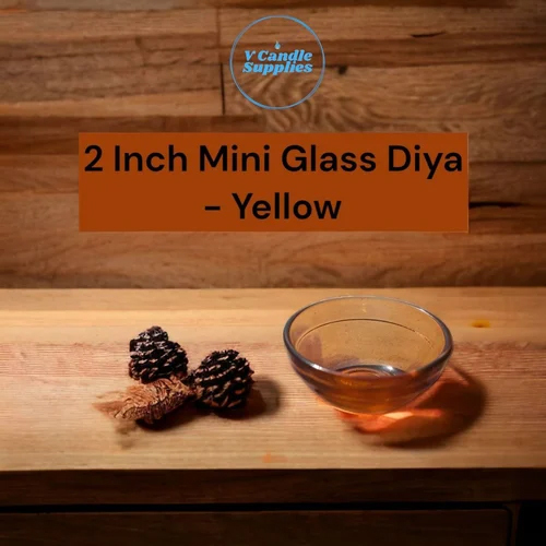 2 Inch Yellow Mini Glass Diya - Glass Material, 2 Inches Size, Yellow Color | Handmade with Intricate Detailing for Authentic Indian Home Decoration