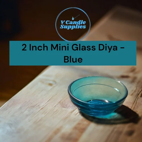 2 Inch Blue Mini Glass Diya - Glass Material, 2 Inches Size, Polished Finish , Plain Style for Home Decoration & Religious Use