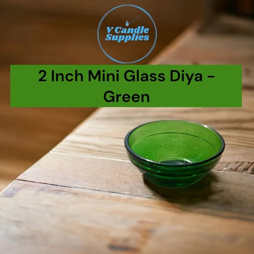 2 Inch Green Mini Glass Diya - Glass Material, 2 Inches Size, Elegant Plain Design, Polished Finishing for Home Decoration