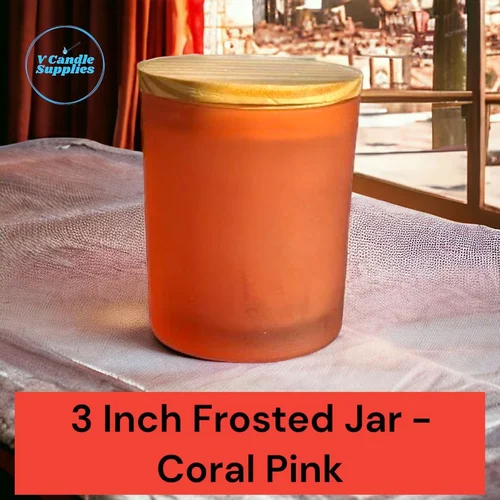 3 Inch Coral Pink Frosted Candle Jar - Glass Material | Frosted Finish, Plain Style, Ideal for Home Decoration, Soothing Ambiance