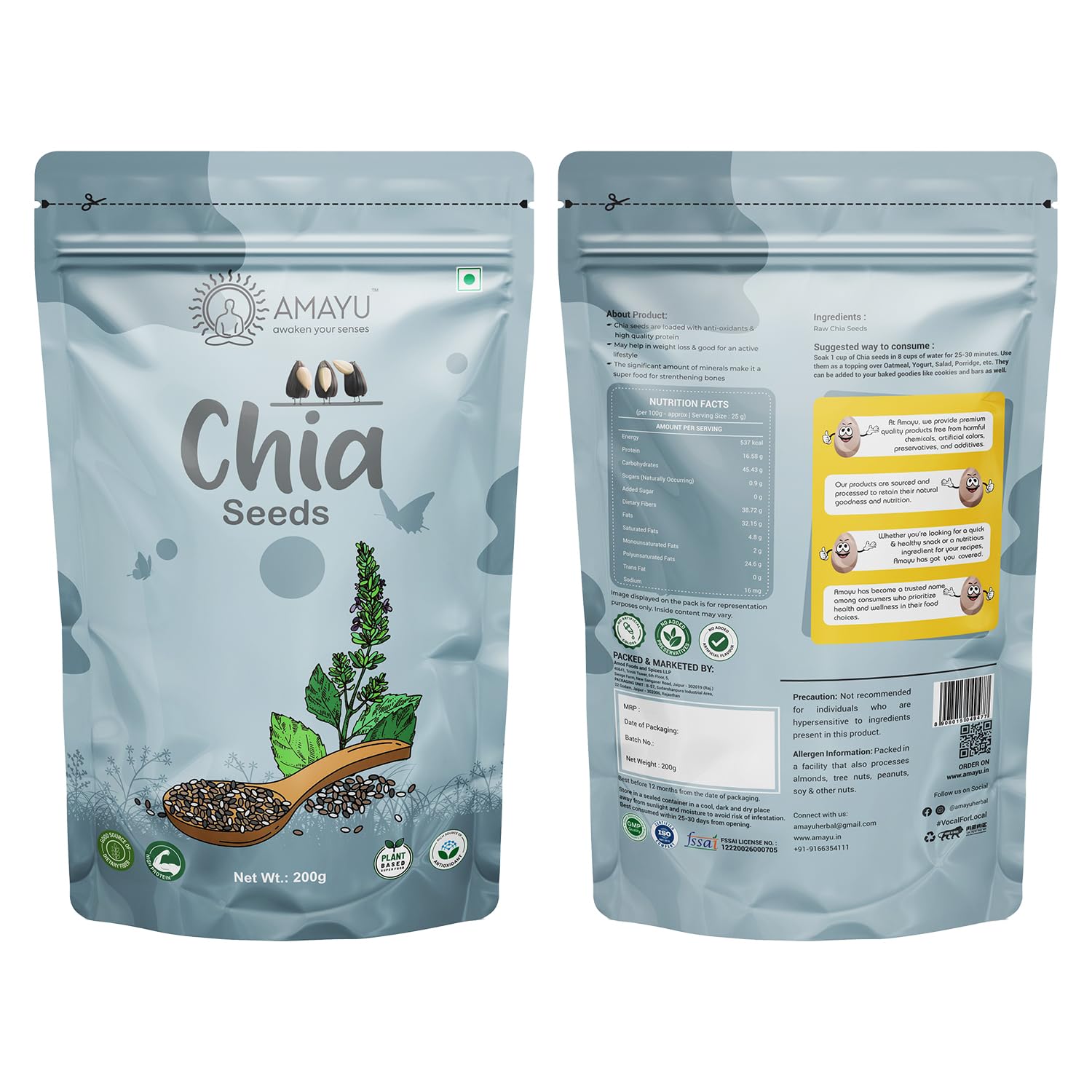 Raw Chia Flax Seeds Combo Set - First Class Grade, High Purity Non-gmo, Gluten-free, Ideal For Baking And Smoothies, Resealable Pouch