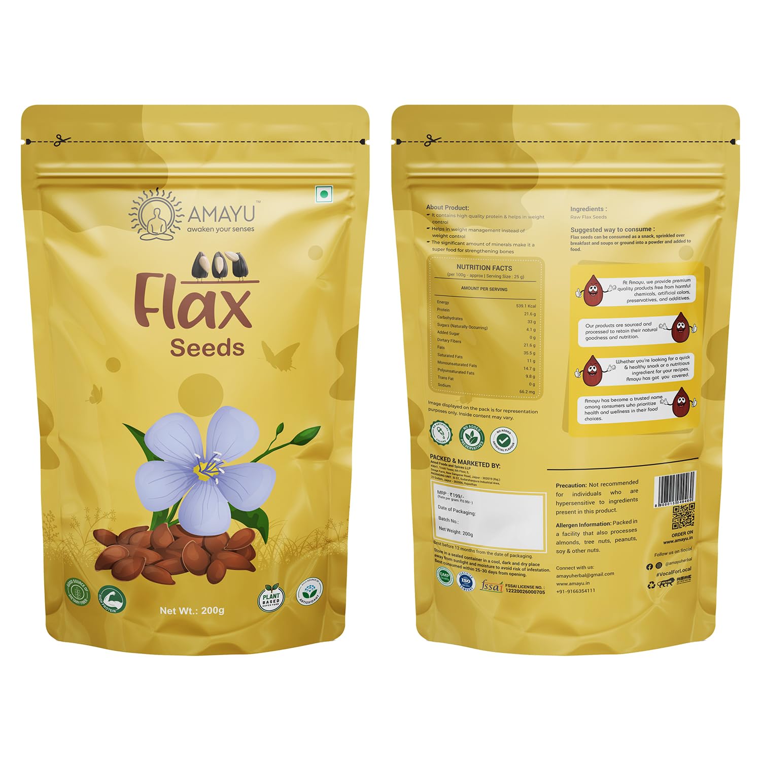 Raw Chia Flax Seeds Combo Set - First Class Grade, High Purity Non-gmo, Gluten-free, Ideal For Baking And Smoothies, Resealable Pouch