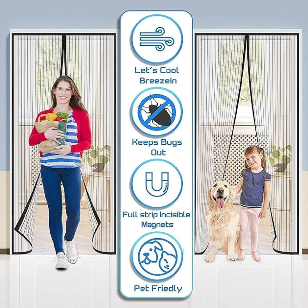 Mitsico Magic Mesh Magnetic Mosquito Screen Door Net Curtain - Reinforced Polyester Mesh, Perfect Magnetic Fastening For Quick Open And Automatic Close, Allows Natural Airflow And Toddler/pet Access