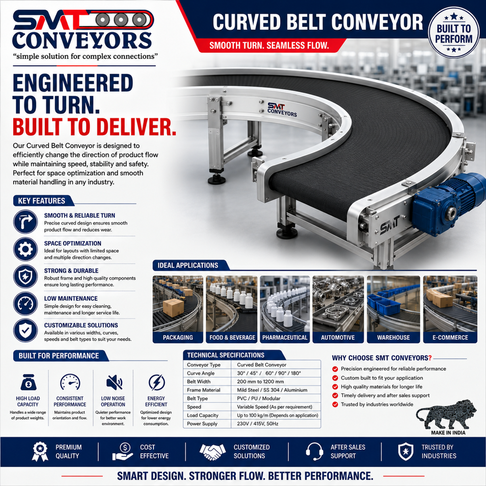 Curved Belt Conveyor - Color: Silver / Custom (On Request)