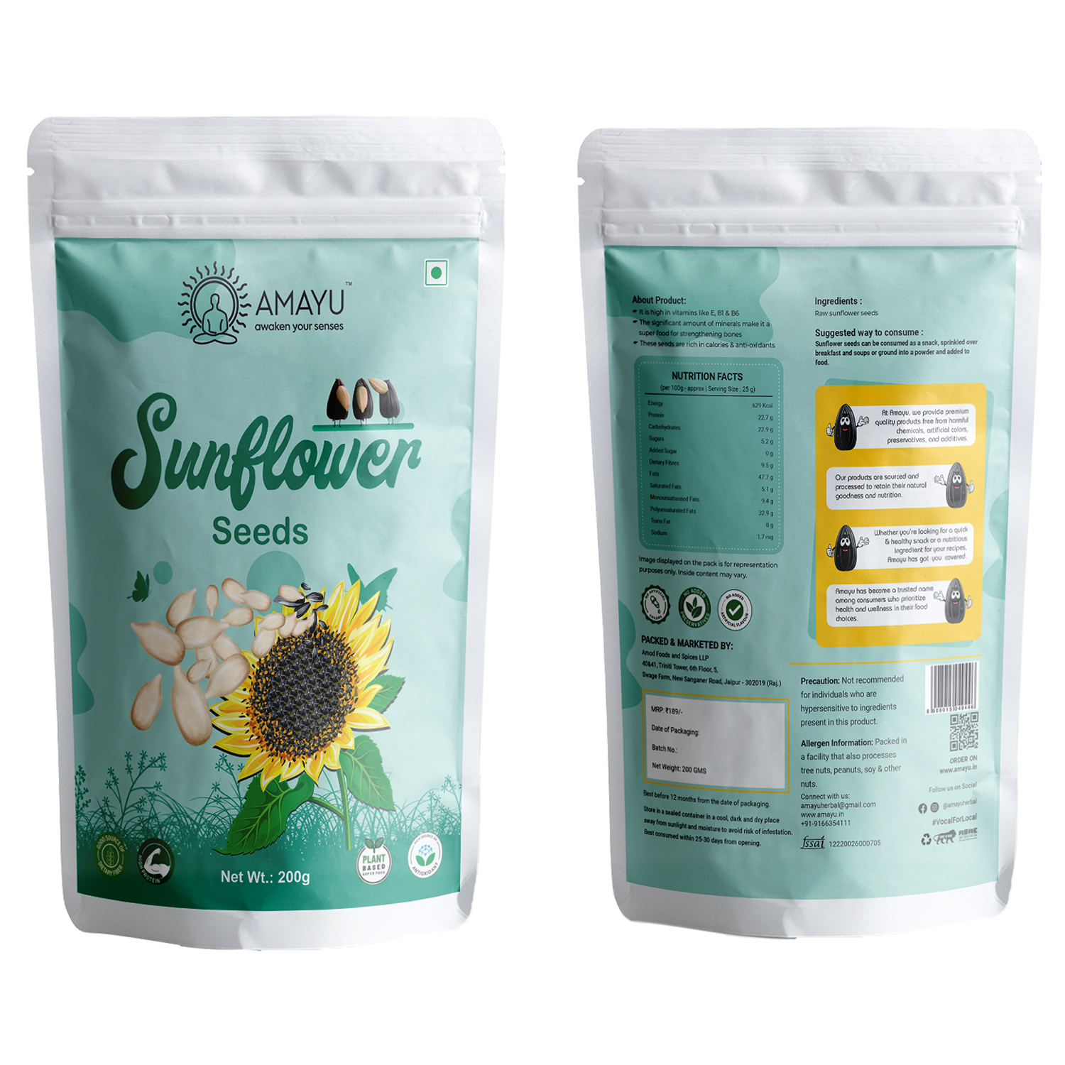Raw Chia Flax Sunflower Seeds Combo Set - Premium Raw Blend, First Class Quality, High Purity, Nil Moisture, Essential Nutrients For Daily Diet